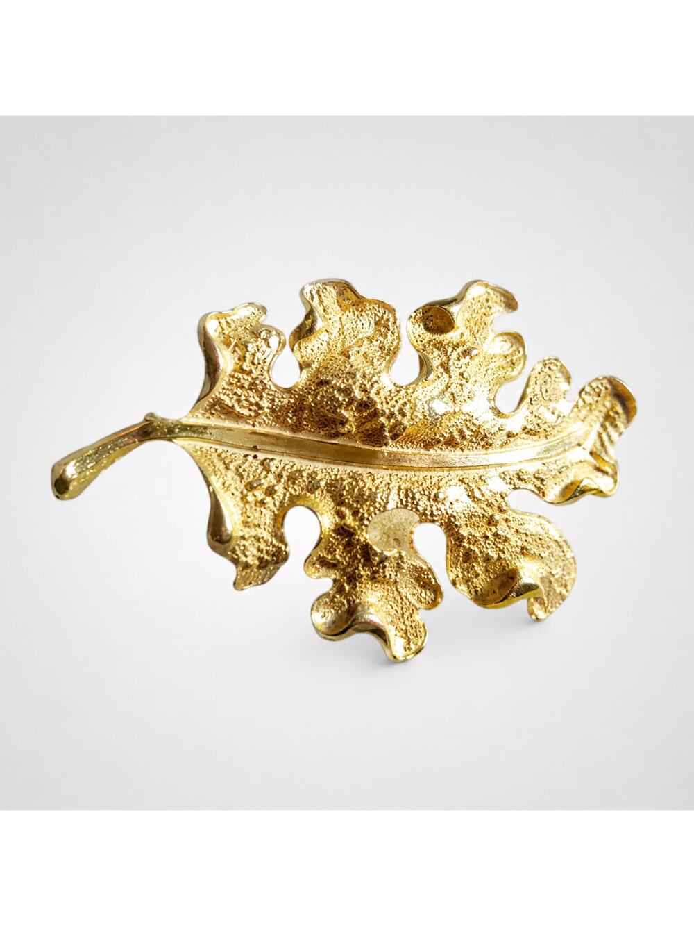 Mamselle‎ Leaf Brooch Pin Texuted Gold-tone 3" Large Signed Vintage fb1-9